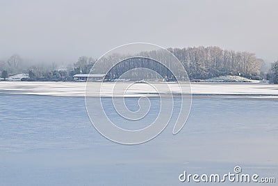 Winter view over Lough Owel lake at Mullingar yacht club. Stock Photo