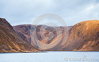 A Winter View of the Rocky Norwegian Coastline Stock Photo