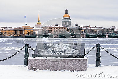 Winter view of St. Isaac`s Cathedral to St. Petersburg monument book. Editorial Stock Photo