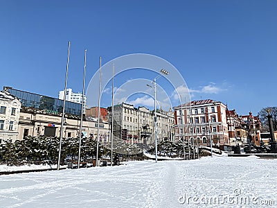 Winter view of Svetlanskaya street from the square of Fighters for the power of the Soviets. Russia, Vladivostok Stock Photo