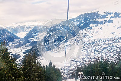 Winter view on the valley in Swiss Alps, Verbier, Switzerland Editorial Stock Photo