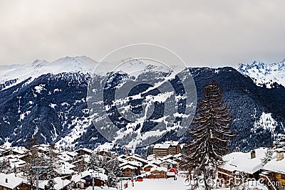 Winter view on the valley in Swiss Alps, Verbier, Switzerland Stock Photo