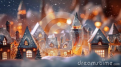 Winter village with houses and lanterns. Christmas and New Year concept. Selective focus Stock Photo