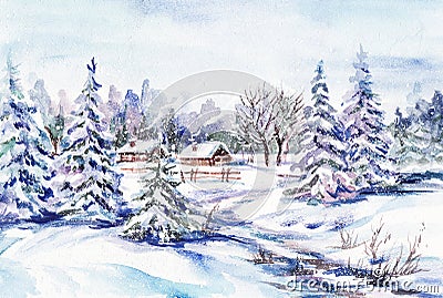 Winter village landscape Stock Photo