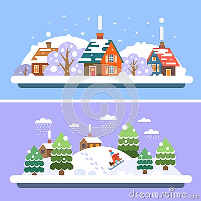 Winter village landscapes Vector Illustration