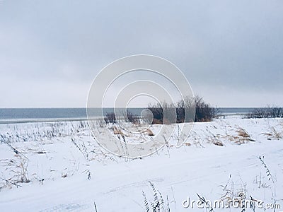 Snow, winter, lake Ilmen, landscape, panorama, backgrounds, painting Stock Photo