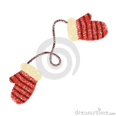 Winter warm mittens on a rope. Imitation of children's pencil drawing. Stock Photo