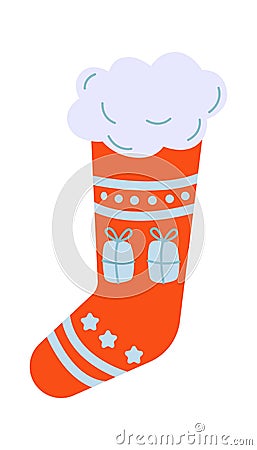 Winter warm socks flat icon Christmas decor Vector Illustration