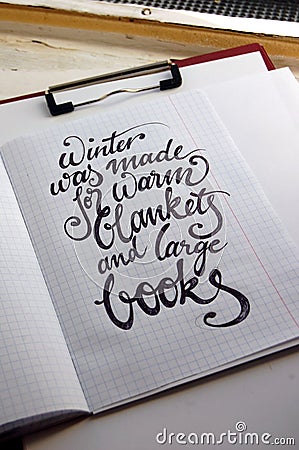 Winter was made for warm blankets calligraphic background Stock Photo