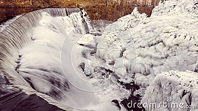 Winter Water Falls, Yantic Falls, Norwich CT Stock Photo