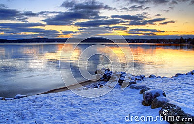 Winter Water Sunrise Sunset Stock Photo