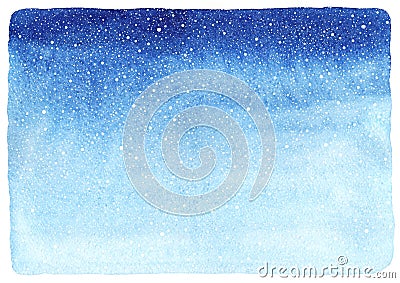 Winter watercolor gradient background with falling snow texture. Stock Photo