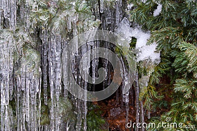 Winter waterfalls cover in the garden Stock Photo