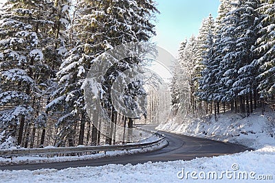 Winter weather, snow on the road. Snow calamity on the road. Stock Photo