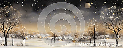 Winter wide banner. trees covered with snow on frosty evening and night scene Stock Photo