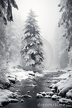 Winter Wonderland: A Serene Journey Through a Slavic Forest of S Stock Photo