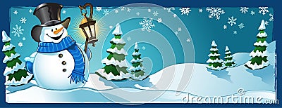 Snowman winter Scene Vector Illustration