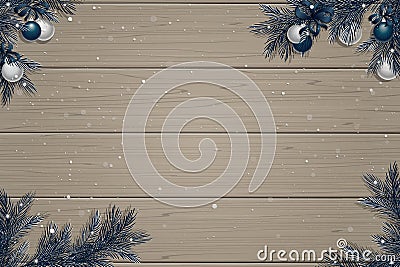 Winter wooden background. Christmas border Vector Illustration