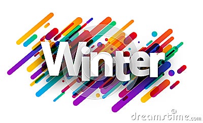 Winter word over colorful brush strokes background Vector Illustration