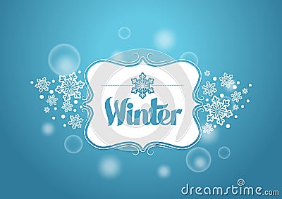 Winter Word with Snows in Blue Background Vector Illustration