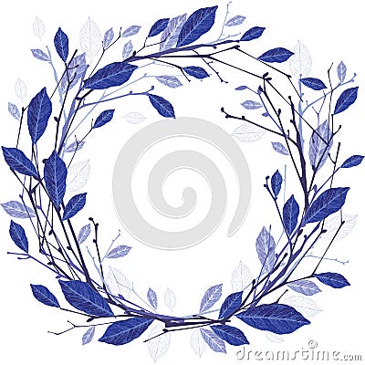 Winter wreath of twigs and leaves illustration Vector Illustration
