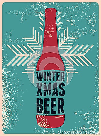 Winter, Xmas, Beer. Typographic retro grunge Christmas beer poster. Vector illustration. Vector Illustration