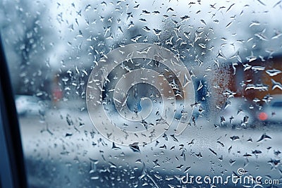 Winters blend car window reveals freezing rain snow transformation outside Stock Photo