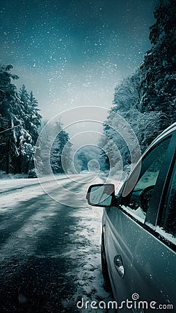 Winters blend car window reveals freezing rain, snow transformation Stock Photo