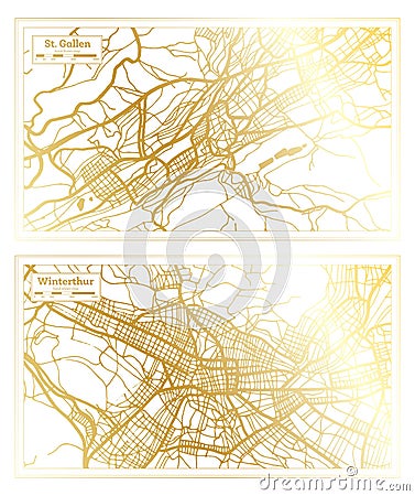 Winterthur and St. Gallen Switzerland City Map Set Stock Photo