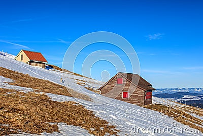 Wintertime view on Mt. Rigi in Switzerland Editorial Stock Photo