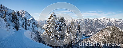 Wintry hiking route Kreuzeck, tourist resort Garmisch in winter Stock Photo