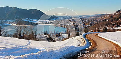 Wintry hiking route to spa town schliersee, bavaria Stock Photo