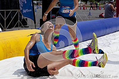 Wipeout 5K Run obstacles course - happy endings Editorial Stock Photo