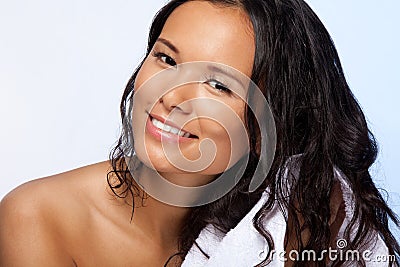 Wiping wet hairs portrait Stock Photo