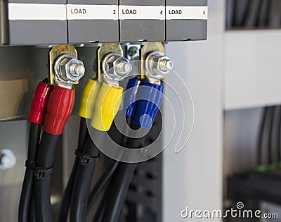 wire connectors in Control panel Stock Photo