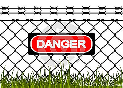 Wire fence with barbed wires Vector Illustration