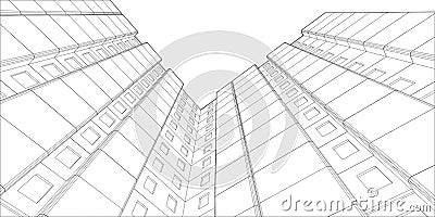 Wire-frame building. View from bottom up. Vector Vector Illustration