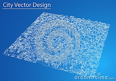 Wire-frame City, Blueprint Style. Vector Vector Illustration