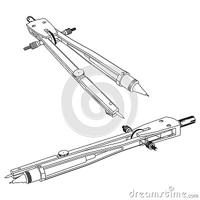 Wire-frame drawing compasses. Vector illustration Cartoon Illustration