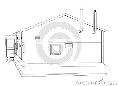 Wire-frame industrial building Vector Illustration