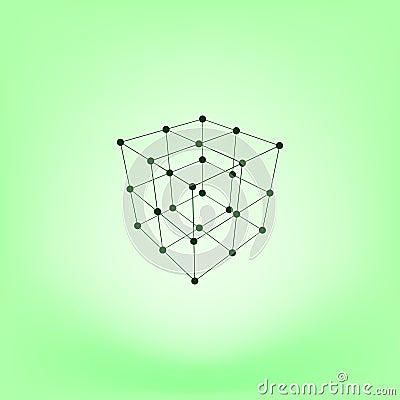 Wire frame Polygonal Element. Cube with Lines and Dots Cartoon Illustration