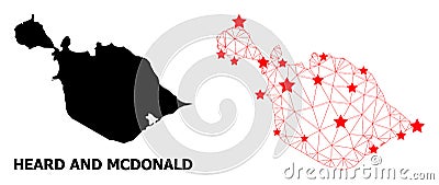 Wire Frame Polygonal Map of Heard and McDonald Islands with Red Stars Vector Illustration