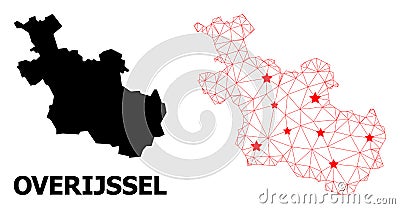 Wire Frame Polygonal Map of Overijssel Province with Red Stars Vector Illustration
