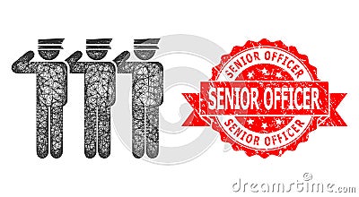 Grunge Senior Officer Stamp Seal and Hatched Soldiers Icon Vector Illustration