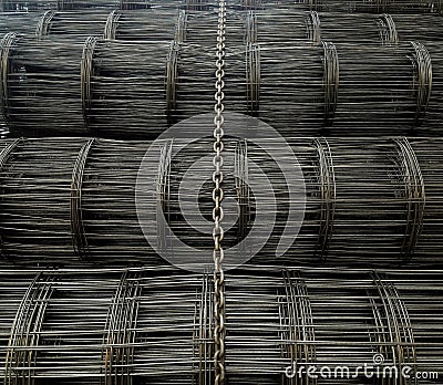 Wire mesh and chain on truck Stock Photo