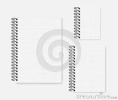 Wire ring bound grid lined notebook mockup set - A4 A5 A6 sizes Vector Illustration