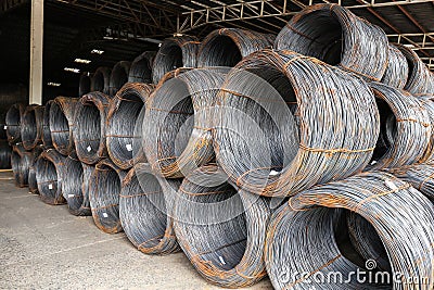 Wire rod in godown Stock Photo