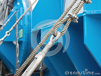 Wire rope with turnbuckles and clamps Stock Photo