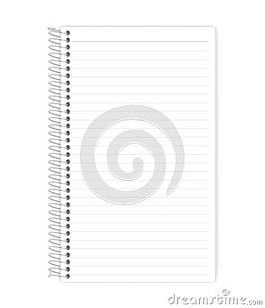 Wire spiral coil spring lined white notebook legal paper format Vector Illustration