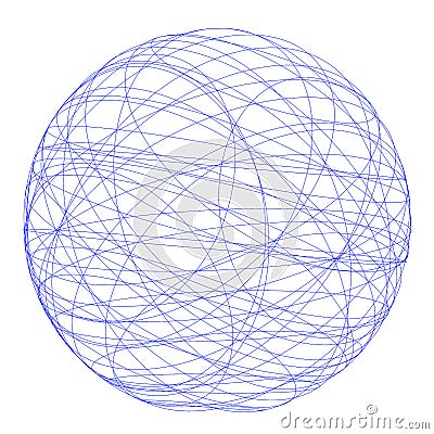 Wire structure of sphere. Digital computer data and network connection lines and spheres in futuristic technology concept on white Cartoon Illustration